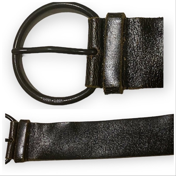 Miu Miu Brown Belt, Distressed Leather, Wide, Large Buckle, Size 95/38 main image 4